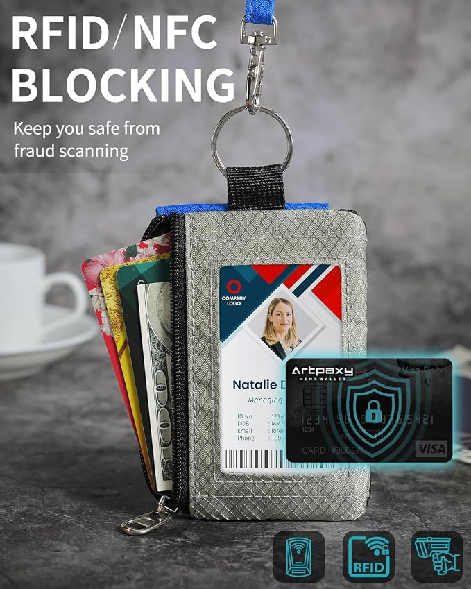 Artpaxy Minimalist Wallet For Mens Womens, Keychain RFID Blocking Zipper Small Wallet with ID Window 2 Lanyards,Water Resistant Travel Cash Card Coin Case Boys Girls - Image 6