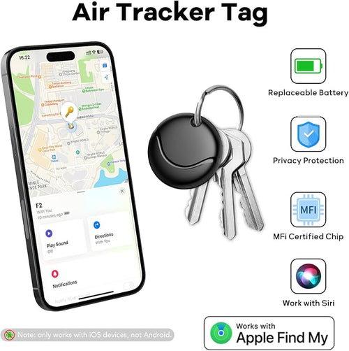 Air Tracker Tags-1 Pack Black, Bluetooth Tracker Works with Apple Find My (iOS Only), Smart Tag with Lanyard, Item Finder for Luggage, Key, Suitcases, Replaceable Battery, IP67 Waterproof Tracking Tag - Image 2
