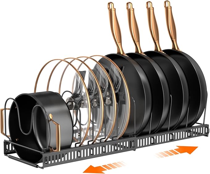 MUDEELA Expandable Pot Pan Lid Organizers inside Cabinet, 10 Divider-Black | Expandable 11.8–22.9", 10 Adjustable Divider, Tool-Free Assembly, Non-Slip, Scratch-Proof, For Pan Lid Cutting Board Bakeware - Image 8
