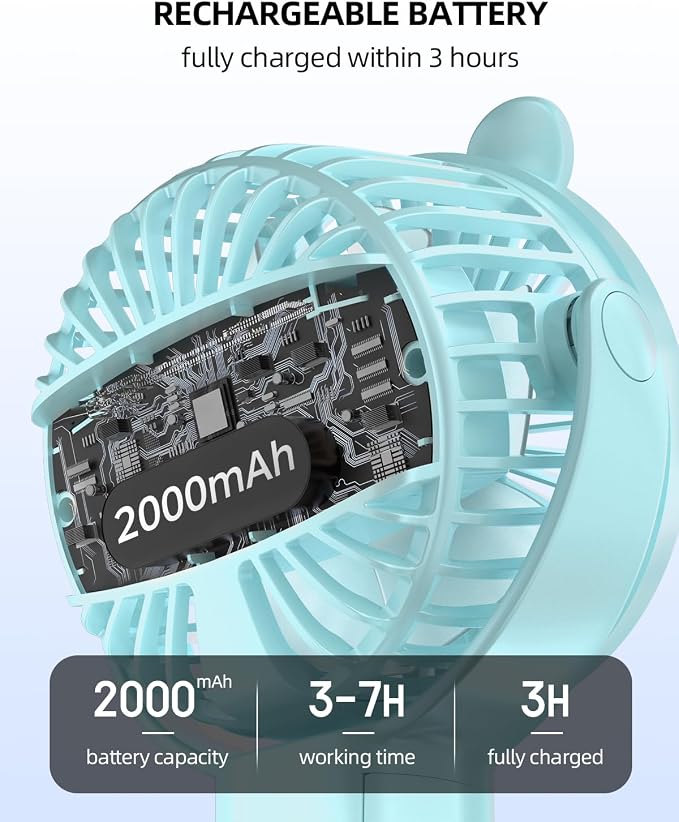 buywoo Portable Stroller Mini Fan, Small Rechargeable Personal Cooler w/ 360° Rotation, Baby Essentials for Car Seat, Crib, Bike, Treadmill, 3-Speed Battery Powered Stroller Accessories, Mint - Image 4