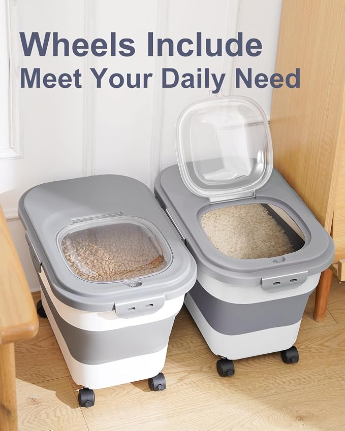 20-30 Lbs Rice Storage Container,Collapsible Food Storage Containers | Flour Storage Container with Wheels Airtight Locking Lid,Rice Container with Cup and Scoop,Suitable for Rice,Pet Food,Flour - Image 5