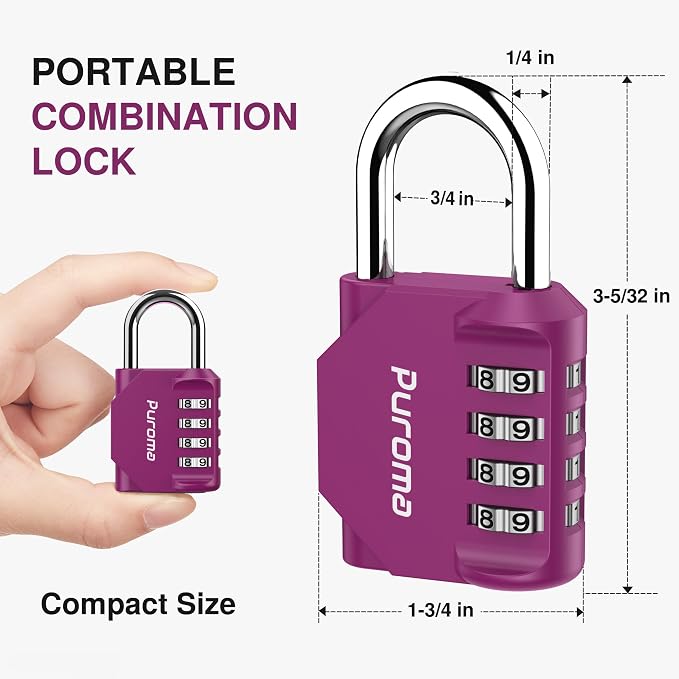 Puroma 1 Pack Combination Lock Locker 4 Digits Combo Padlock Gym Red-Violet | For School Gate Fence Toolbox Hasp Storage, Outdoor, Resettable, Weatherproof, Side Window, Crack Cut Resist, Hardened Steel - Image 5