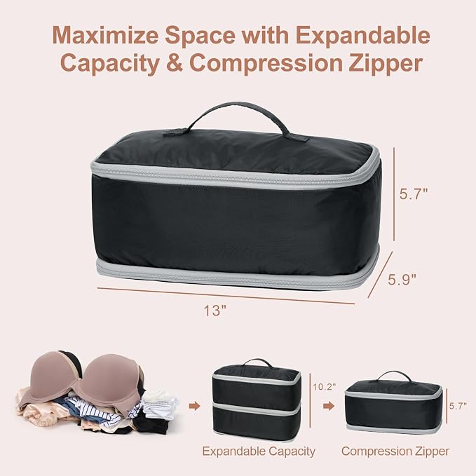 Cambond Travel Underwear Organizer Bag - Bra Organizers for Luggage | Fits A to 36D, 4-in-1 Soft Double Layer, Compression Zip Design, Expandable Compartments Keep Clothes Sorted, Luggage Tidy - Image 4