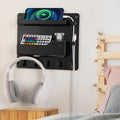 YONGAIJIA Bedside Shelf Wall Mount with Hooks, Cable Clips, No-Drill, Black | RV Shelf ,Camper, Dorm Room Essentials, Bunk Bed, Damage-Free Adhesive, Floating Organizer, Holds Phone Remote Glasses by YONGAIJIA