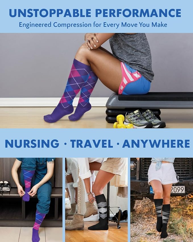 Compression Socks for Women 15-20 mmHg, 2 Pairs | Graduated Support, Knee High Fit, Polyester Stretch, Circulation Comfort, Nurses, Travel, Athletes, Flight, Daily, Patterned - Image 6