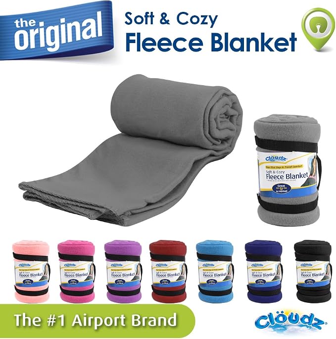 Cozy Fleece Airplane Travel Blanket for Your Flight, Car, Camping, Home or Comforting Warmth Anywhere! - Grey - Image 2