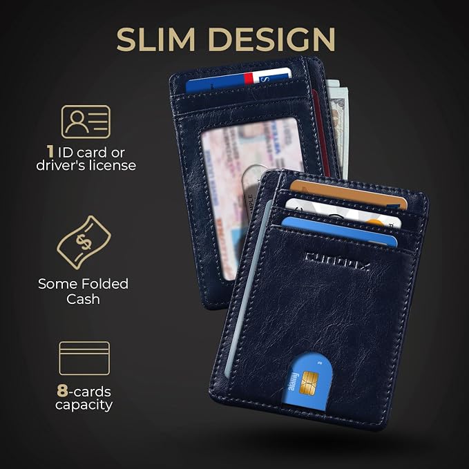 RUNBOX Slim Wallet for Men and Women, RFID Blocking Leather Card Holder | Minimalist 8-slot design fits IDs and credit cards in a thin profile for front pockets, purses, pants and travel - Image 3