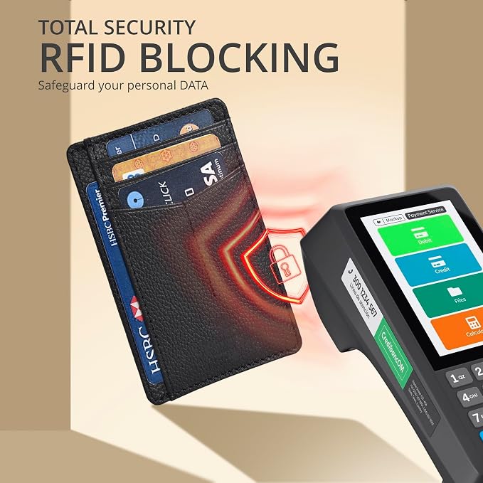 Slim Minimalist RFID Leather Wallet, Front Pocket Card Holder, Jet Black - Image 5