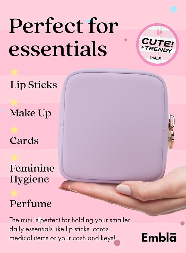 Embla Small Makeup Bag for Purse, Mini Waterproof Nylon Cosmetic Pouch, Durable and Lightweight Travel Toiletry Bag with Smooth Zipper, Lavender - Image 3
