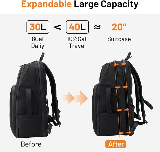 Oumurs Motorcycle Helmet Backpack for Long Travel with 30-40L Expandable Large Capacity Laptop Backpack Water-resistant Black 600D Polyester - Image 2