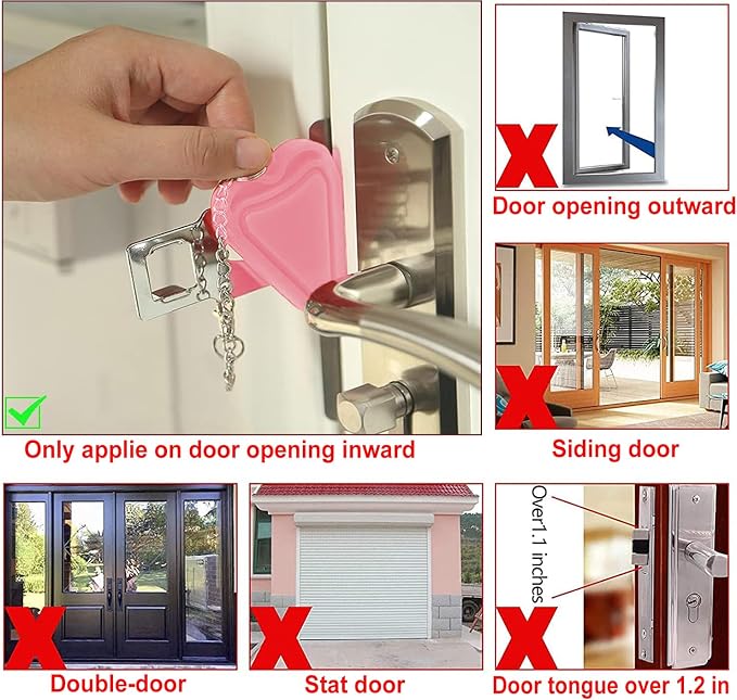 MBBEST Hotel Door Lock & Door Stop Alarm,Dual Protection Security Devices Pocket Door Stopper Self Defensey Tools for Hotel Travel Home Apartment House, Pink/Pink - Image 6