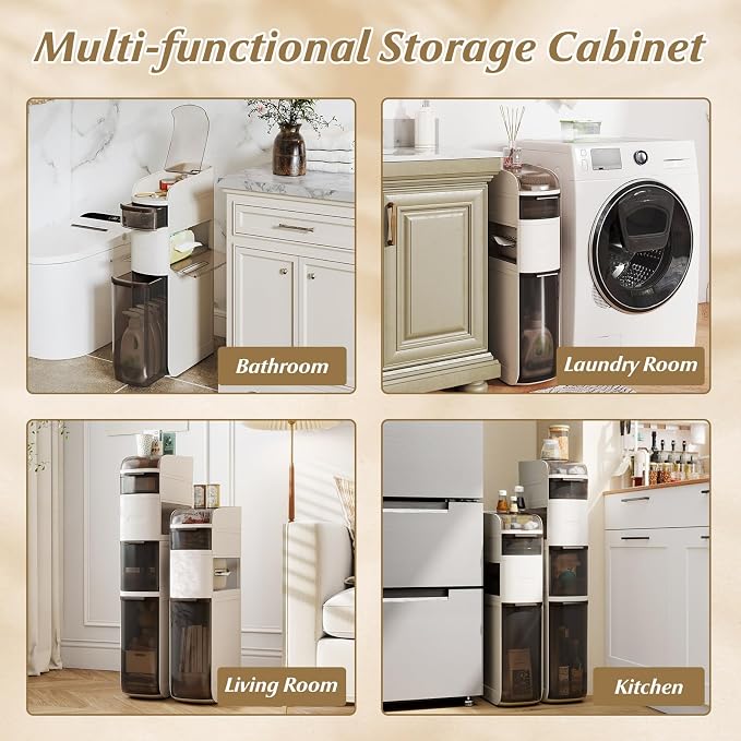 Giantex 4-Tier Narrow Bathroom Storage Cabinet (17" x 7" x 30") | Slim Rolling Toilet Paper Organizer w/ Drawers, Tissue Box, Movable Plastic Cart for Laundry, Living Room, Kitchen - Image 6