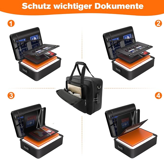 Fireproof File Organizer with Lock,Fireproof Document Folder, Portable Home Office Travel Safe Storage for Important Documents Laptop Black - Image 2
