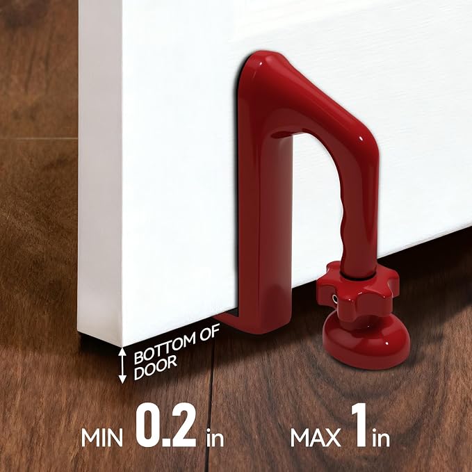Portable Door Stopper, Aluminum Alloy Anti-Slip Safety Device, Suitable for Personal Protection During Travel or Apartment Living.(red) - Image 2