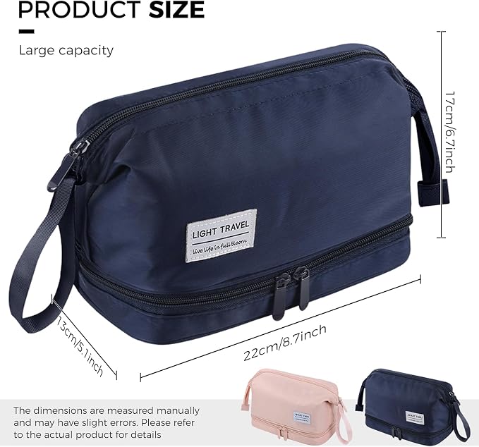 Travel Toiletry Bag Water-resistant with Hanging Hook for Womens Large Packing with Waterproof Wet/Dry Compartment Travel Shower Bags Travel Toiletry Organizer Dopp Kit Shaving Bag - Image 3