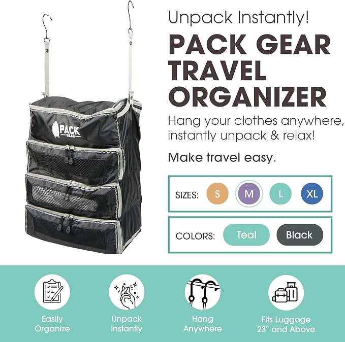 Hanging Carry-On Organizer - Our Fitted Hanging Luggage Organizer Perfectly Fits Any Carry On - Our Packing Cubes For Travel Use Mesh Windows to Make Finding Clothes Easy (Black, M) - Image 3