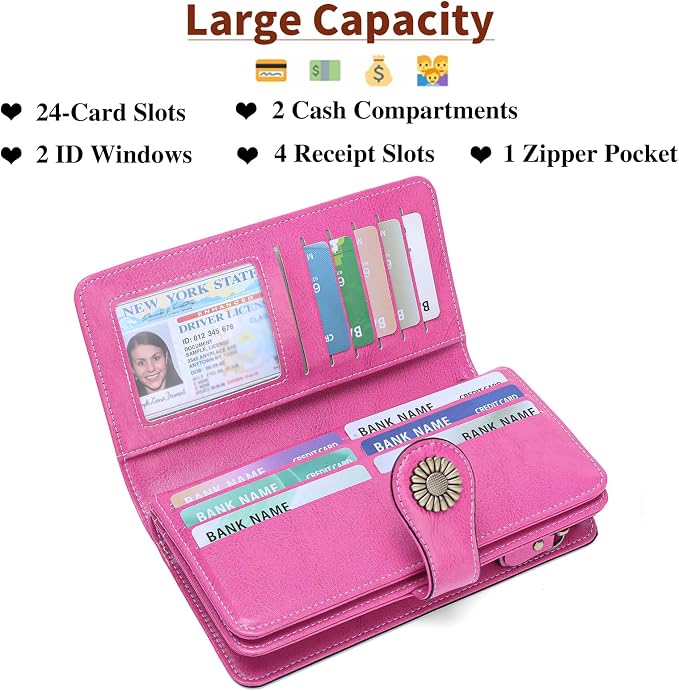 SENDEFN Wallets for Women Leather Credit Card Holder with RFID Blocking Large Capacity Wristlet | with RFID Blocking - Image 3