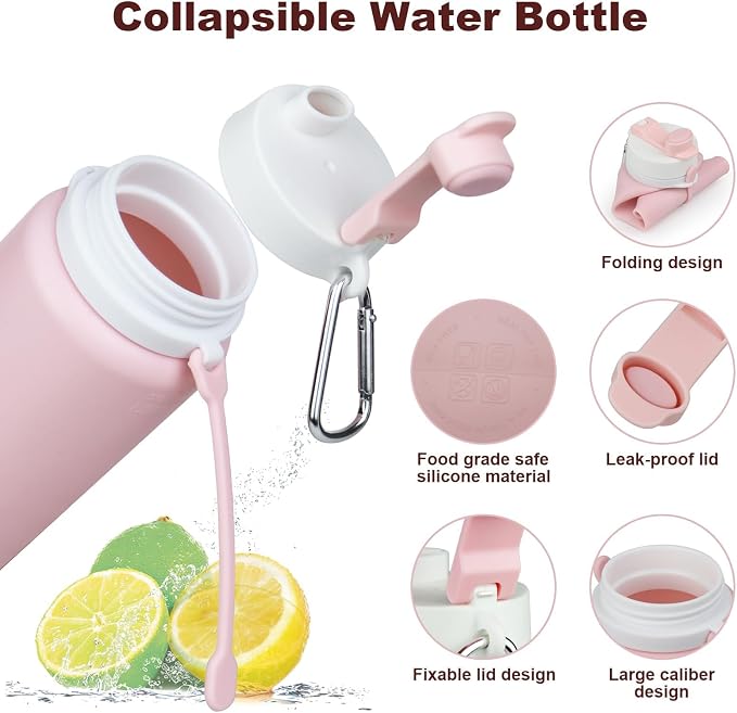 PLTCAT Collapsible Water Bottle, 19oz Foldable Bottle BPA Free Reusable Lightweight Leak-Proof Travel Silicone Water Bottle for Travel, Gym, Hiking, Office, Camping - Image 2