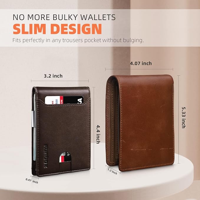 RUNBOX Slim Wallet for Men - RFID Blocking Leather Bifold with Money Clip | Minimalist Front Pocket Wallet Holds 11 Cards,Slim Thin Design,RFID Blocking Protection, Practical Birthday Gifts for Men - Image 3