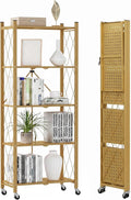 DEANIC 5-Shelf Folding Bookcase with Wheels, Rolling Bookshelf Heavy Duty Storage Shelves, Freestanding Metal Wire Shelving Unit for Living Room, Office, Kitchen, Basement, Pantry (Gold) by ShowNow