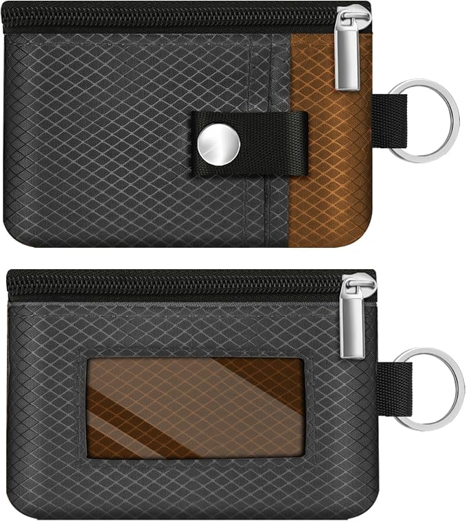 Minimalist RFID Blocking Small Wallet with ID Window,WaterResistant Zip Id Case Wallet with Lanyard Keychain for Cards,Cash,Travel,Women,Men（Drak Grey/Brown） - Image 3