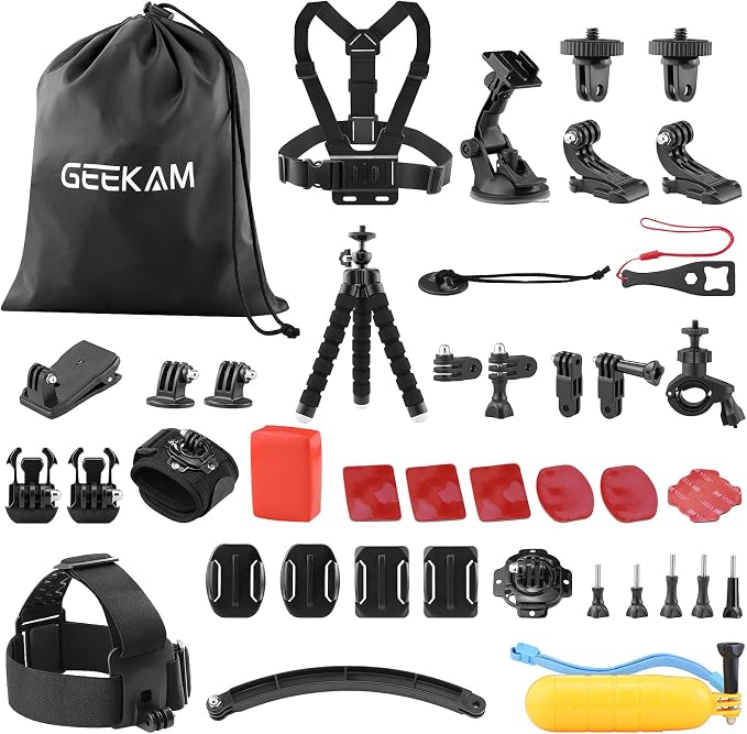 38-in-1 Action Camera Accessory Kit for GoPro, AKASO, DJI, Insta360 | Helmet/Chest/Head/Wrist/Handlebar/Suction Cup Mount + Floating Grip for Sports & Underwater Recording - Image 8