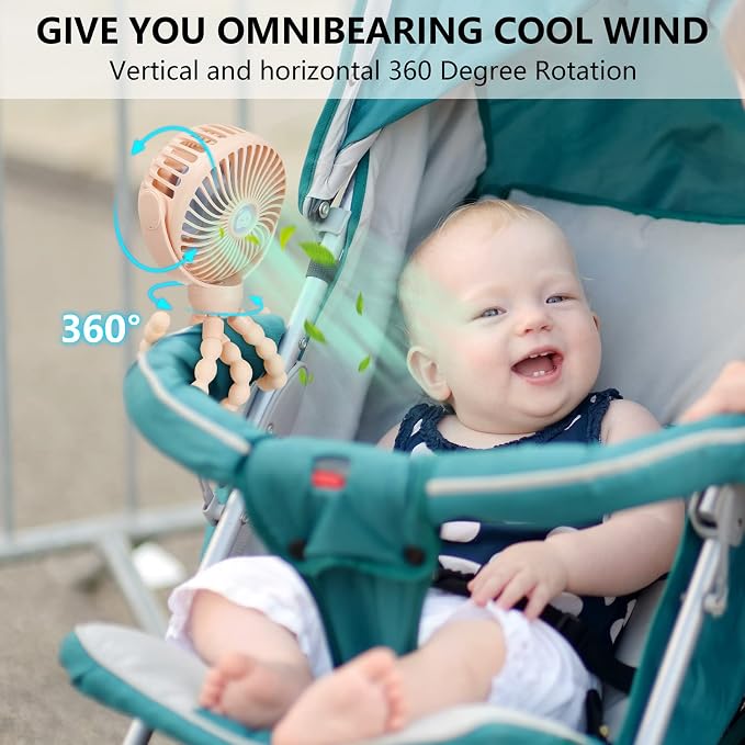 snawowo Mini Portable Baby Stroller Fan, Battery Operated Clip on Fan | Rechargeable 360° Rotate Flexible Tripod Handheld Cooling for Car Seat Crib Treadmill Travel pink - Image 5