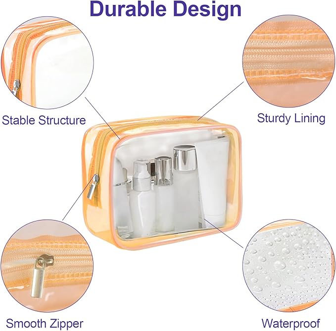 Clear Makeup Bag (4 Packs), Small TSA Approved Toiletry Bags for Traveling Small Size Cosmetic Storage Pouches for Women Organizer with Zipper Pink Orange Green Blue - Image 6