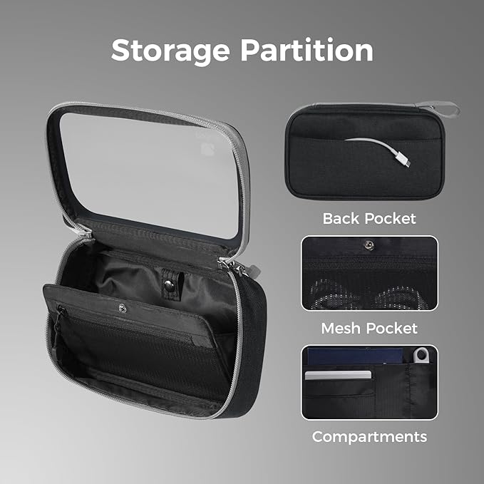 pack all Clear Electronic Organizer, Compact TPU Cable Organizer Bag | Portable & Lightweight, Water-resistant, Smooth Zipper, Travel Tech Pouch for Chargers, Phones, USB Cords, Black - Image 5