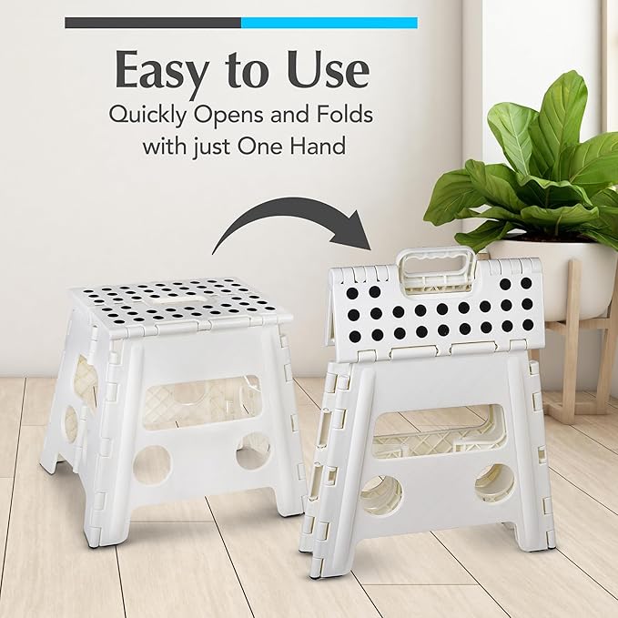 Handy Laundry Folding Step Stool 13 Inch, White, Non-Slip Holds 300 lbs | 13 Inch, White, Foldable Collapsible Step Stool, Non-Slip, Holds 300 lbs, Kitchen Bathroom Bedroom, Adults - Image 3