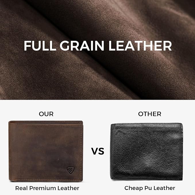 RUNBOX Wallet for Men|Slim Bifold Rfid Blocking Leather Wallet|Front Pocket | Genuine Leather,Handmade,8 Card Slots,ID Window,Money Pocket,Coin Pocket, Gift for Men,Minimalist Compact - Image 5