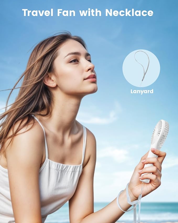 Edvision Portable Mini Fan - Powerful Personal Handheld Fan with 3 Speeds, Cute and Small, USB Rechargeable for Travel/Lash/Makeup/Outdoor/Home, White - Image 6