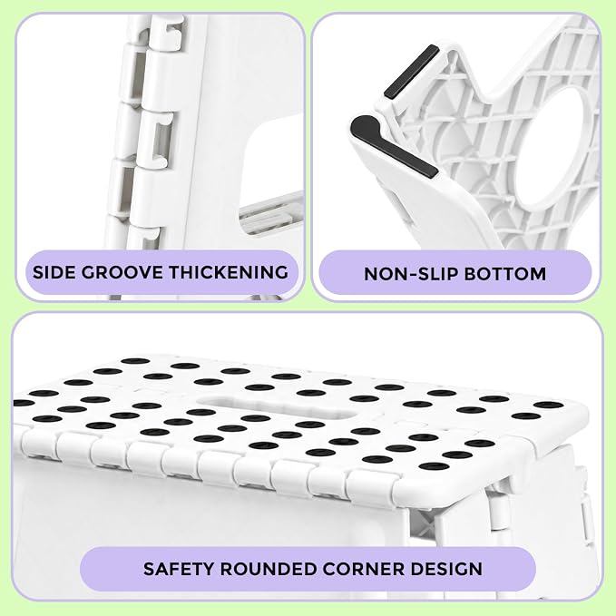 Dyforce Folding Step Stool 13 Inch,300lbs Foldable Stool for Adults & Kids | Stepping Stool White,Non-Slip Plastic Compact Foot Stool with Carry Handle,Lightweight for Bathroom Kitchen Bedroom Garden - Image 3