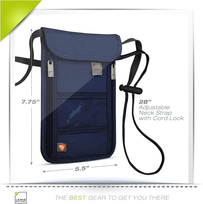 Lewis N. Clark Stash Neck Travel Wallet | RFID Blocking Passport Holder | Protect Personal Information | Navy - Image 10