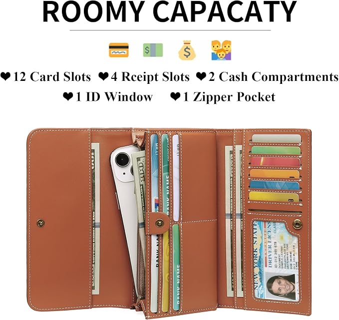 GOIACII Leather Wallets for Women RFID Blocking Western Clutch Brown | Embossed Design, Trifold, Large Billfolds, Vintage Flower, Ladies Purses with Zipper Coin Pocket - Image 2