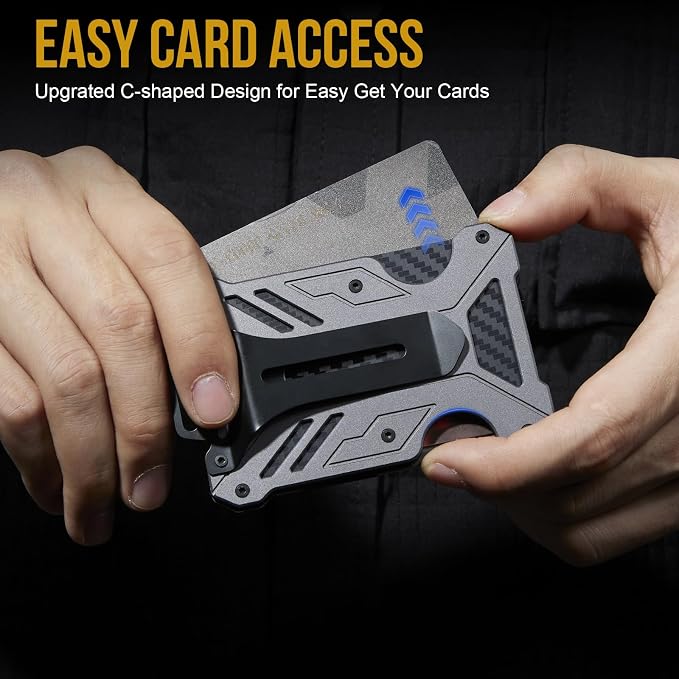 Minimalist Slim Wallet with Moeny Clip, Front Pocket RFID Blocking Wallet Cash Holder, Versatile Credit Card Orgainzer, ID Card Badge Holder for Men | Hold UP to 15 card,C-Shaped Quick-Access Card Slot,Front Pocket Slim Fit Design,Lanyard Compatible Ba... - Image 4