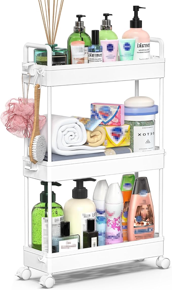 SOLEJAZZ Slim Rolling Storage Cart Skinny Bathroom Organizer, 3 Tier, White | Thin utility cart with wheels for bathroom, laundry room, bedside, kitchen, dorm, office, next to fridge, small narrow places - Image 8