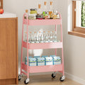 NEWBULIG 3-Tier Metal Rolling Storage Utility Cart with Lockable Wheels | Mobile Organizer Shelf, Space-Saving, Freestanding, Bathroom, Living Room, Slim, Narrow Corner Spaces, Pink by NEWBULIG