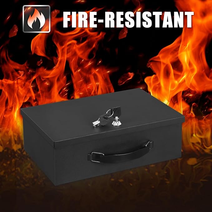xydled Fireproof Document Box with Key Lock, Fire Safe Box, Black | Fire and water resistant lock box for documents, passports, cash and valuables, keeping secure at home, 13.2 x 11 x 4 Inch - Image 3