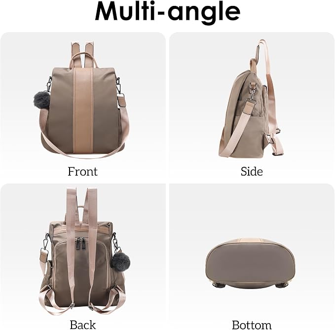 PINCNEL Women Medium Backpack Purse Waterproof Nylon Anti-theft Rucksack Lightweight Shoulder Bag Mocha - Image 5