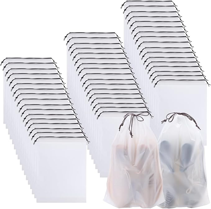 50 Pack Shoe Bags, Travel Shoe Bag, Large, Clear, Drawstring | Shoes Pouch Storage Packing Organizers, Dustproof, Waterproof, Portable for Travel, Women and Men by Erinnmy
