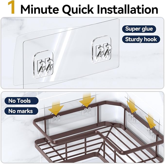 Corner Shower Caddy Adhesive, 100% Rustproof Shower Organizer with Soap Holder, No Drill Shower Shelf for Inside Shower, Wall-Mounted Shower Storage for Homes (3 Pack, Bronze) - Image 6