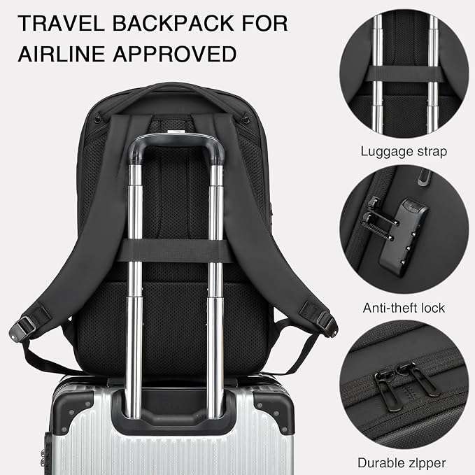 Travel Business Anti Theft Backpack for Men Fits 17.3" Laptop | Water Resistant, USB Charging Port, Lightweight, Large Work Computer Bag, Carry on Tech Backpack, Gift for Office Men - Image 7