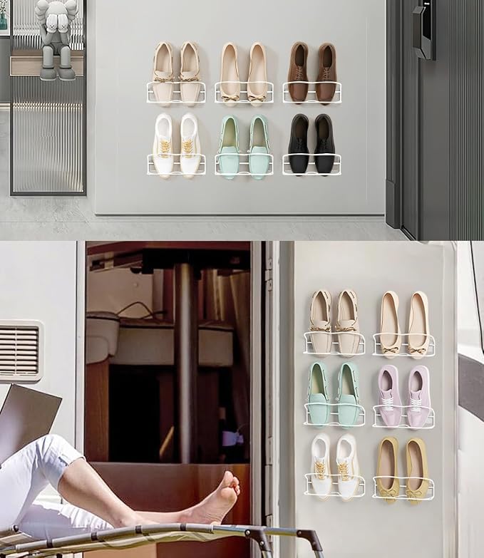 10Pack Wall Mounted Shoe Rack with Sticky Hanging Strips (White) | Very Easy to Install no Need to Drill Hanging Shoe Organizer, for RV, Door,Entryway, Bathroom, Living Room, Mud Room, Laundry - Image 5