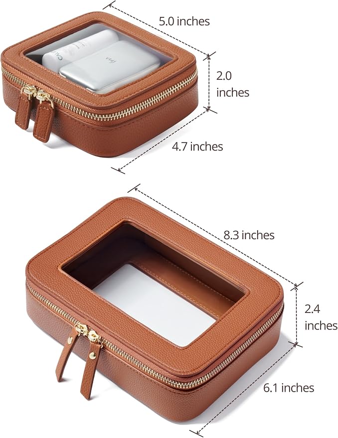 Clear Makeup Case Toiletry Bag Travel Medium Clear Cosmetic Bag with Zipper, Make Up Bag Organizer Traveling TSA Approved Transparent Bag Car for Essentials, Mini & Medium, Brown - Image 2