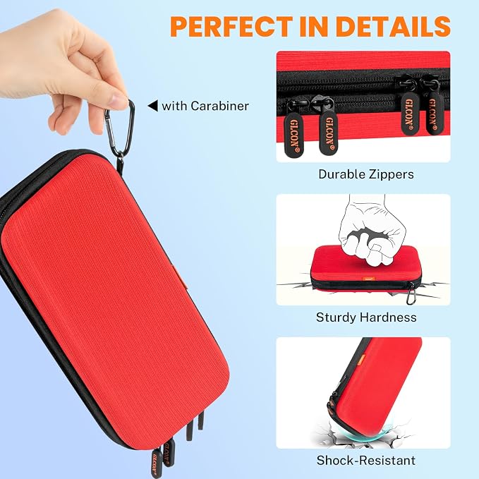 Red Double-Layer Hard Carrying Case, Electronics Organizer Travel Pouch | Multi-Pocket Zipper Tech Bag for Charger, Power Bank, Phone, USB Flash Drive, Cord, Cable - Image 5
