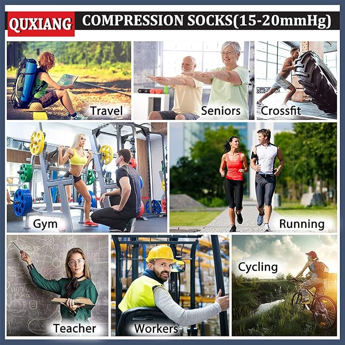 QUXIANG Copper Compression Socks for Women & Men Circulation (8 Pairs) - Best for Running Athletic Cycling - 15-20 mmHg - Image 4