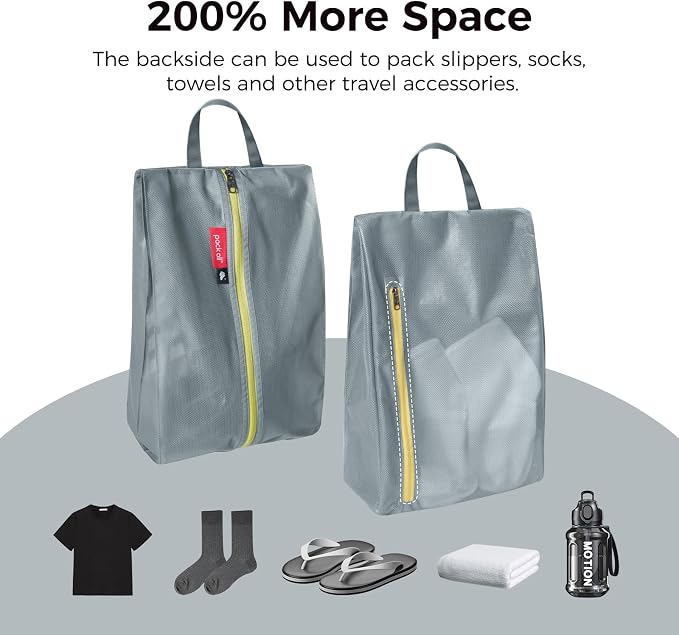 pack all Shoe Bag for Travel, Dual Pocket Shoe Pouch for Sports | Water-Resistant, Odor-Resistant, Dustproof, Portable, Soccer Cleats & Gym Storage, Fits Up to Size 11, Grey - Image 3