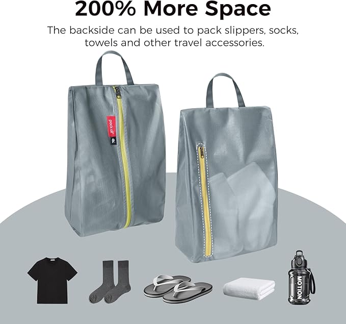 pack all Shoe Bag for Travel, Dual Pocket Shoe Pouch for Sports | Water-Resistant, Odor-Resistant, Dustproof, Portable, Soccer Cleats & Gym Storage, Fits Up to Size 16, Grey - Image 3