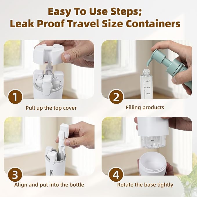 4 in 1 Travel Dispenser Bottle,4 Pack 30ML Travel Bottles for Toiletries, Leak Proof Travel Size Containers (White) - Image 3